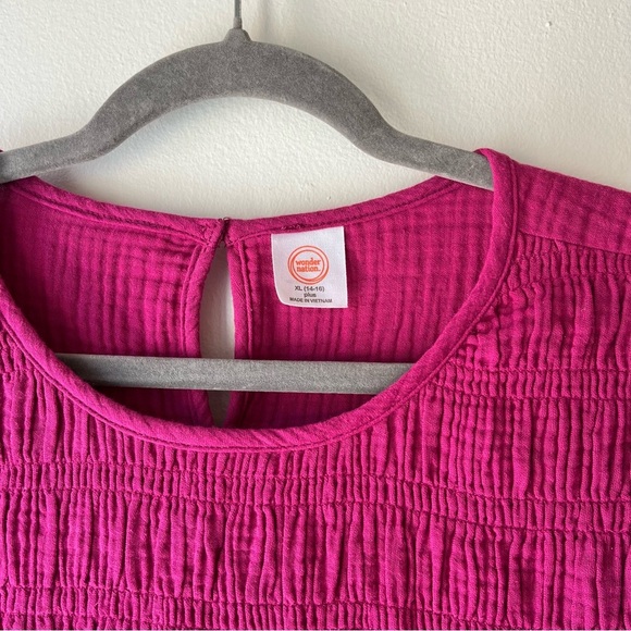 Wonder Nation Girls Pink Smocked Cotton Gauze Dress XL 14-16 Plus Puff Sleeve - Picture 2 of 11
